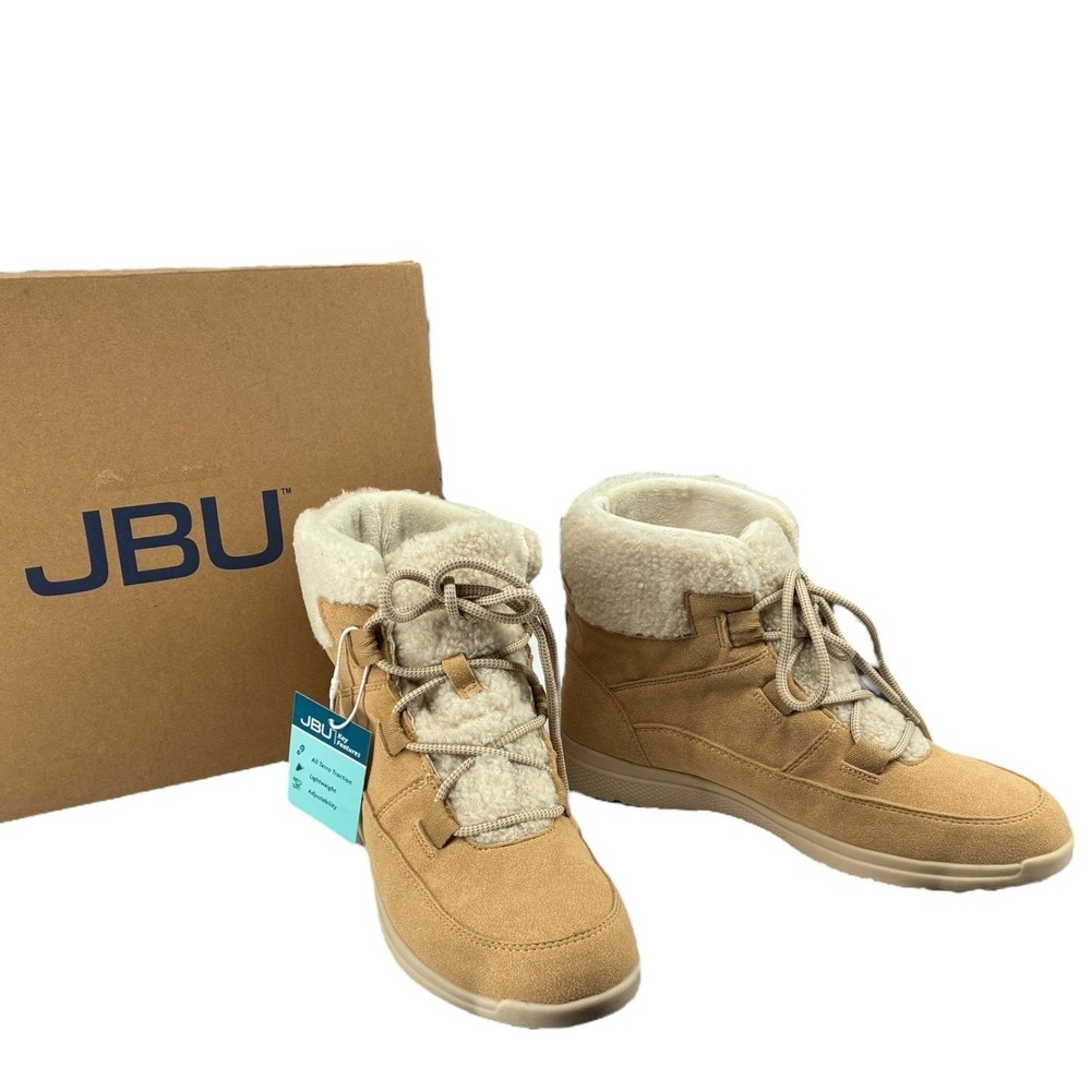 JBU Jambu Freeze Tan FauxShearling LaceUp Booties Lightweight Traction‎ 8M NIB